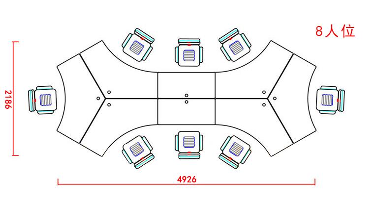 异形办公桌八人位尺寸图