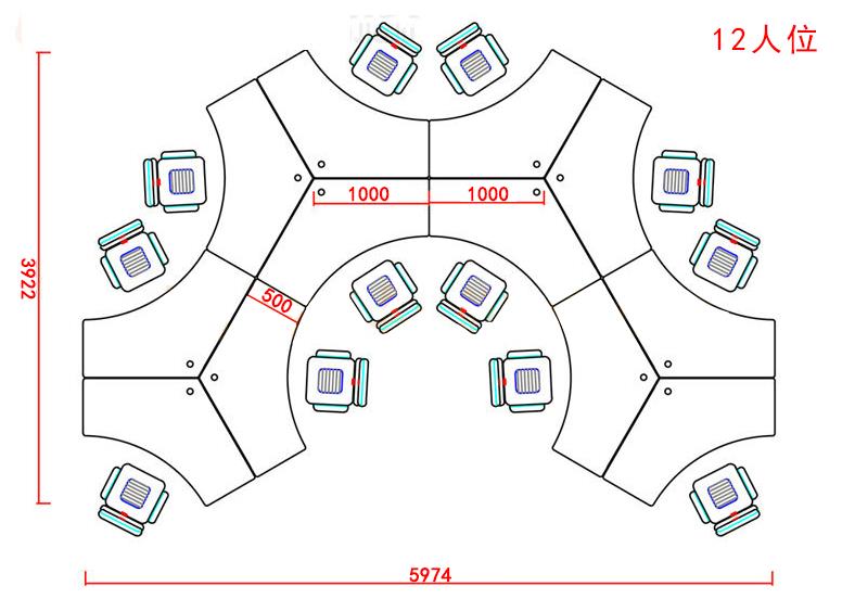 异形办公桌十二人位
